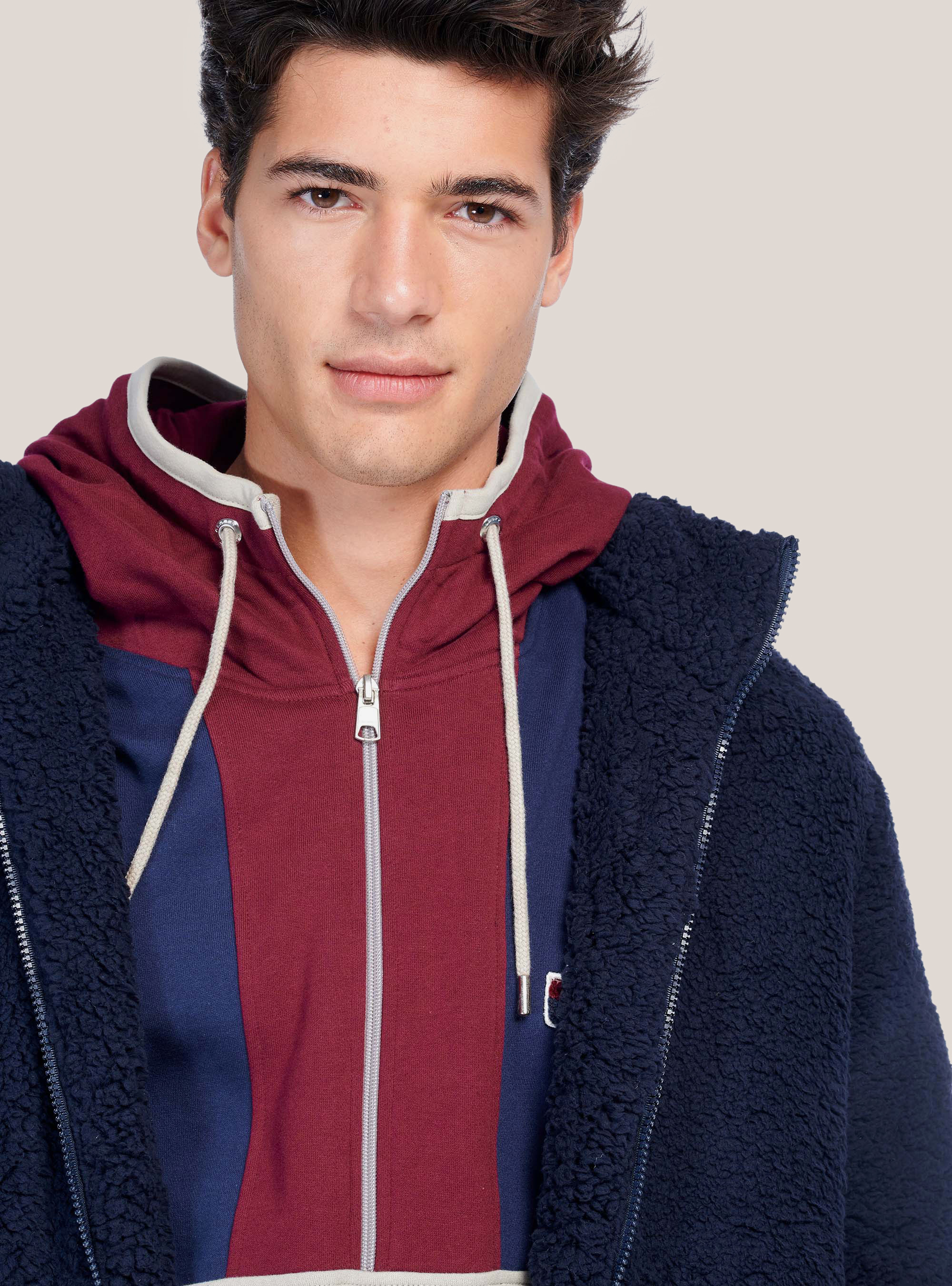 Giubbotto imbottito effetto montone, BLU MARINO