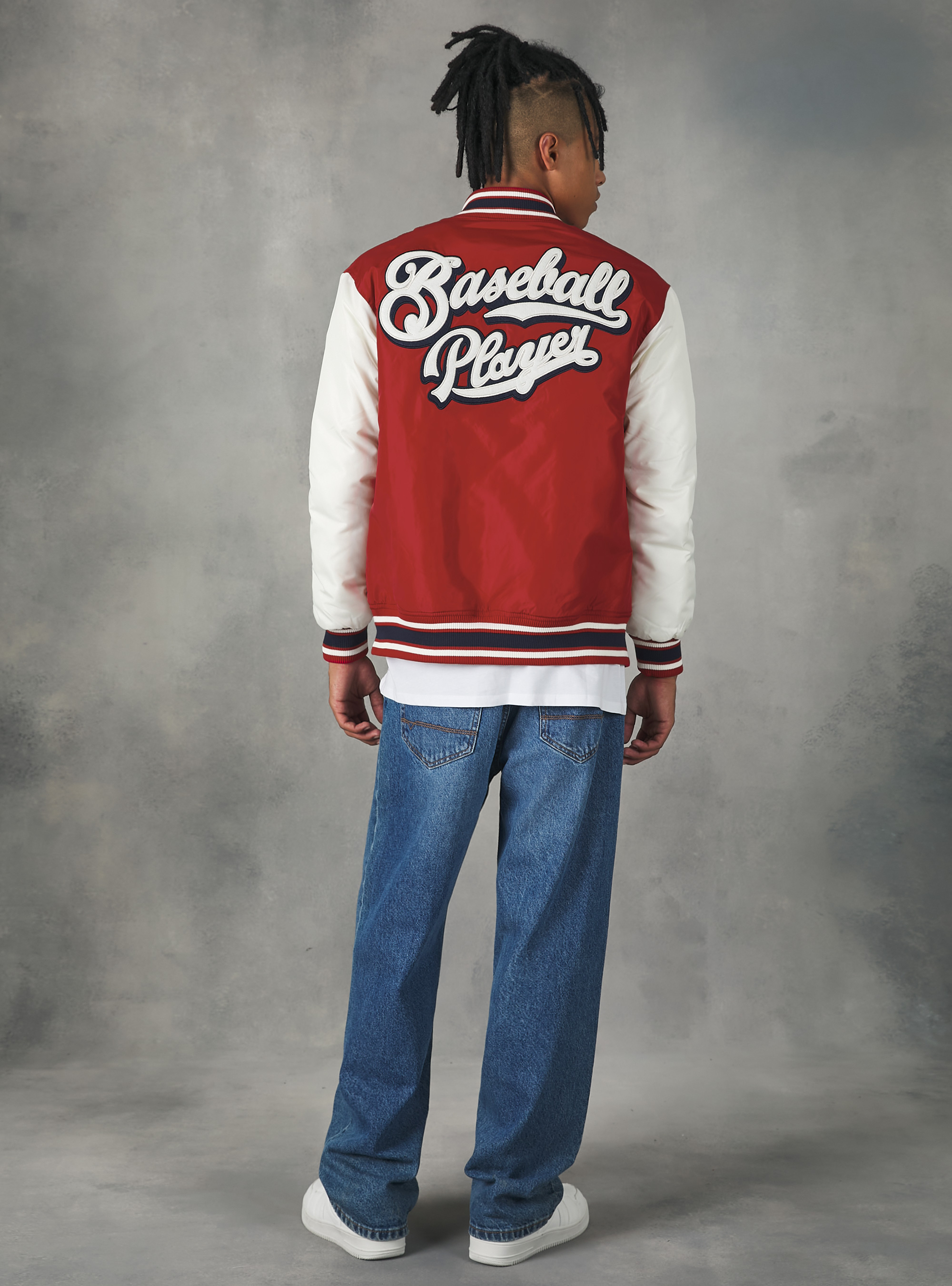 College-style bomber jacket with recycled padding, RD2 RED MEDIUM