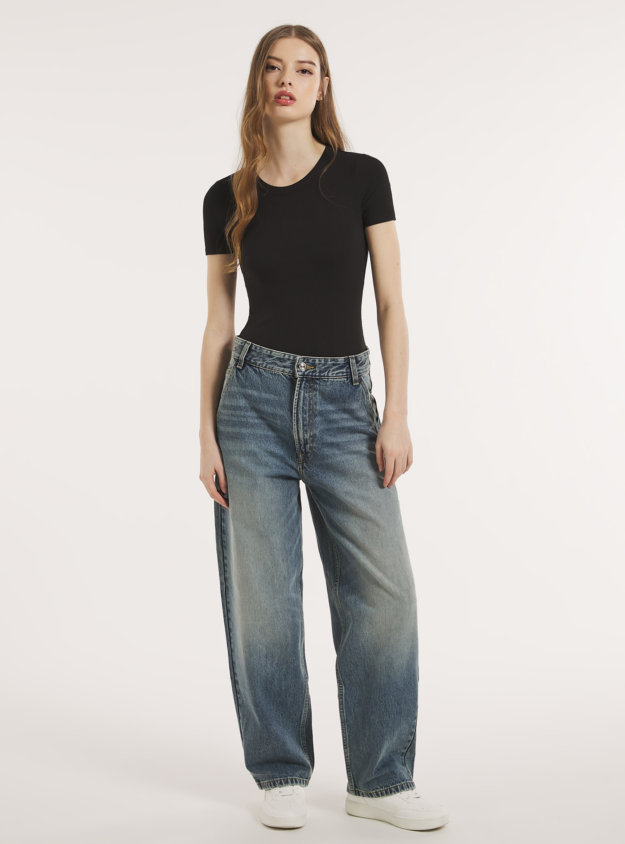 Gerippter Kurzarm-Body, BK1 BLACK