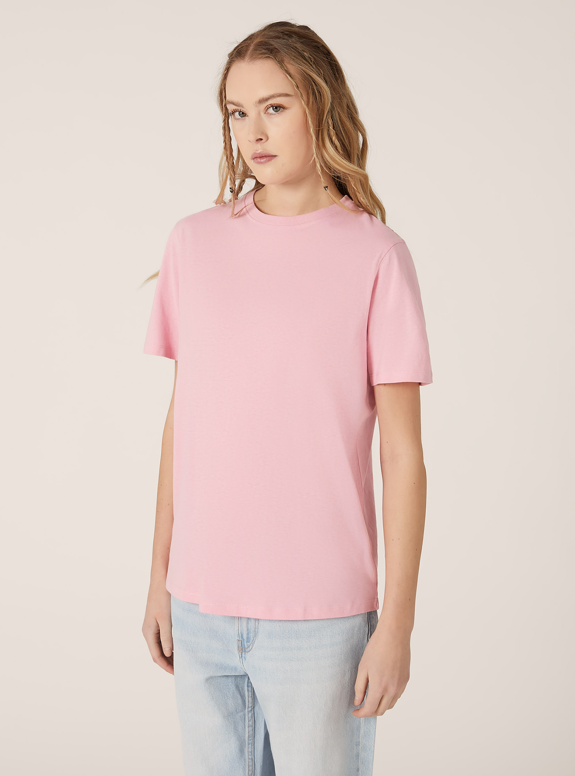 Camiseta de algodón con cuello redondo, PK1 PINK DARK