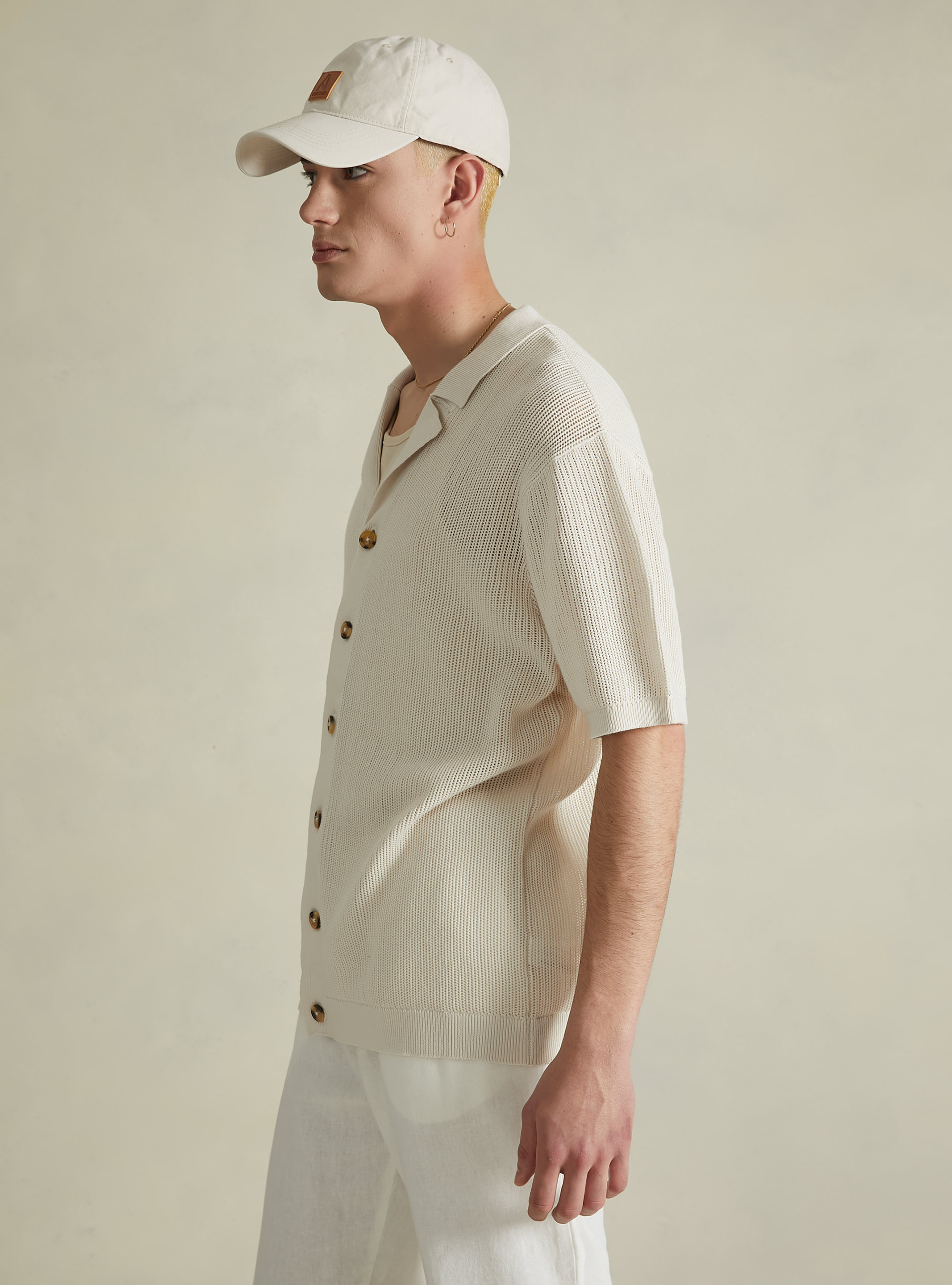 Jersey de punto perforado con cuello de polo, WH2 WHITE