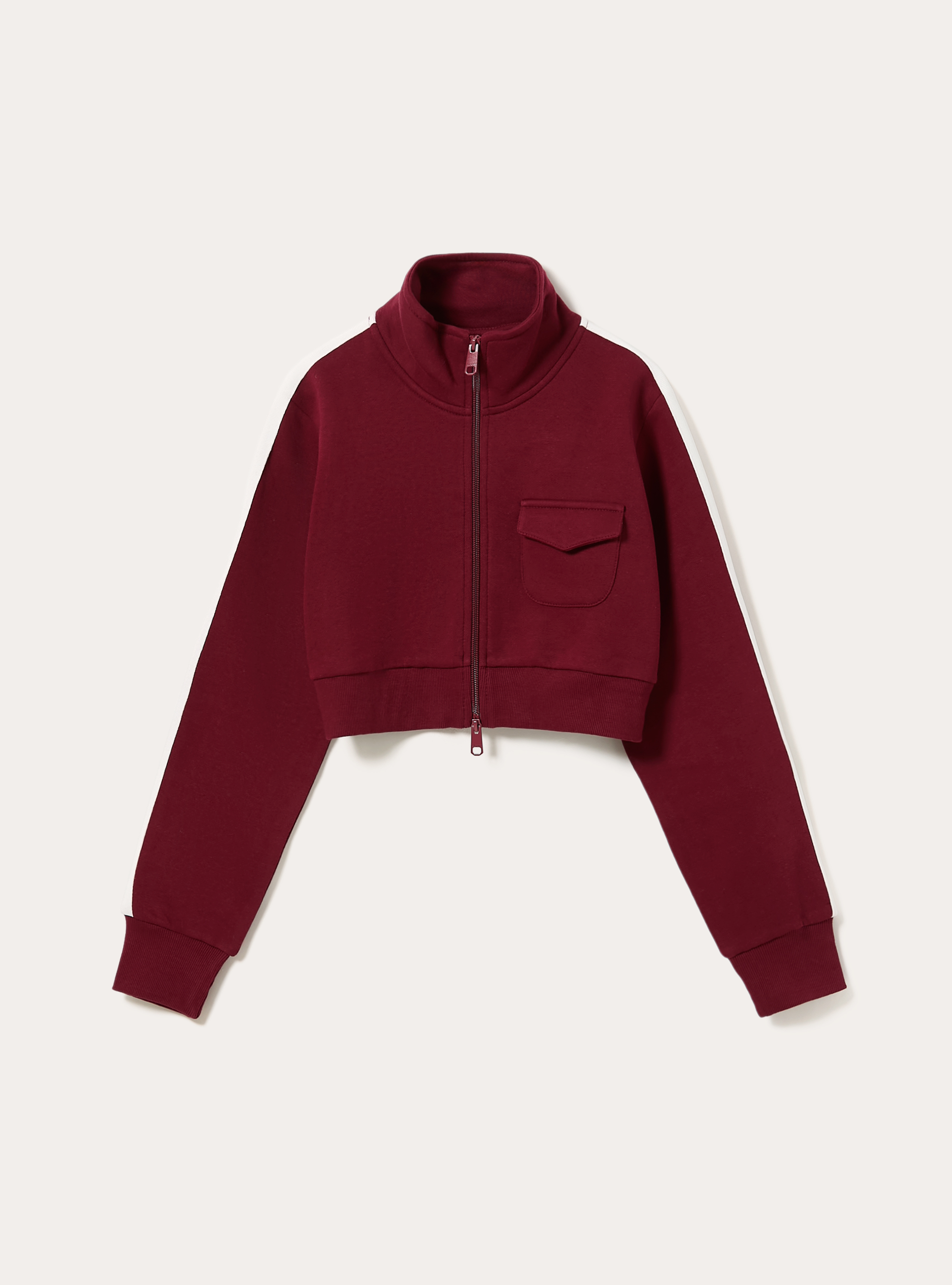 Felpa cropped zip con bande laterali, BO1 BORDEAUX DARK