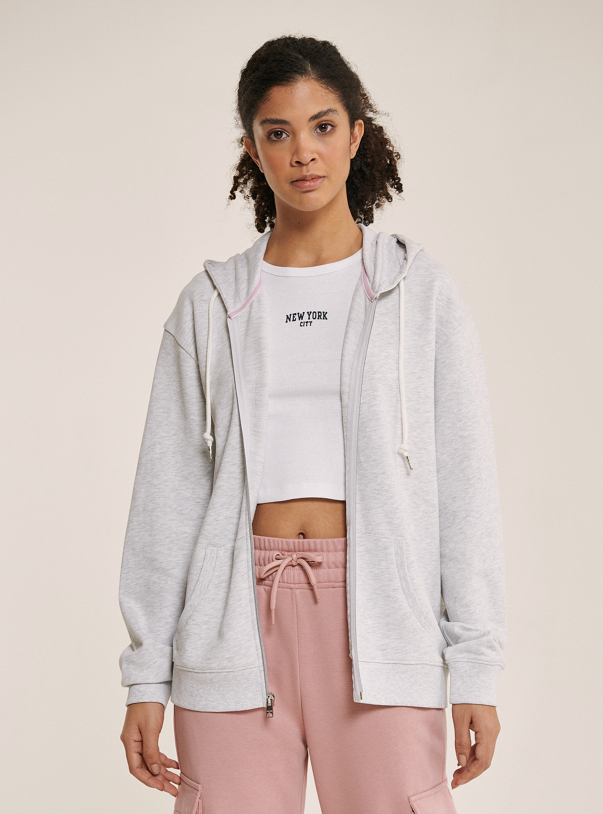 Sudadera basic con cremallera y capucha, C148 ICE MELANGE