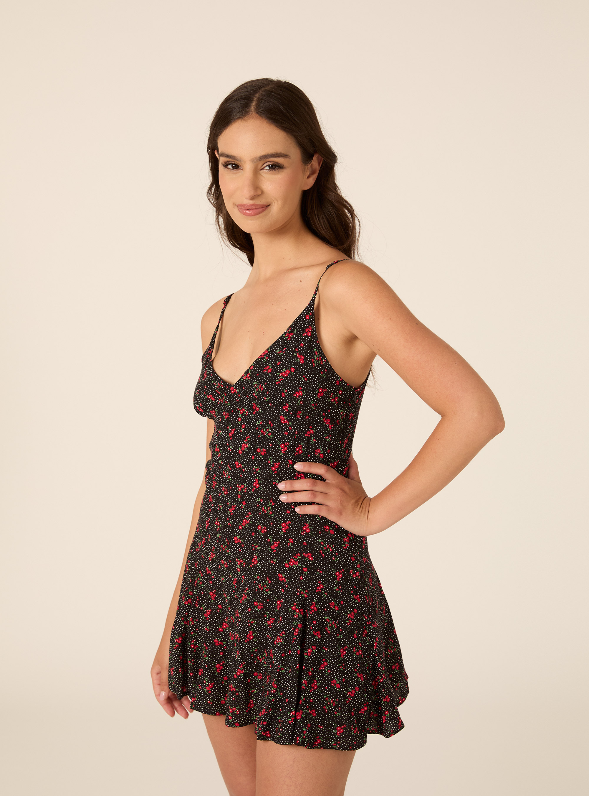Vestito mini scampanato stampato, BK1 BLACK