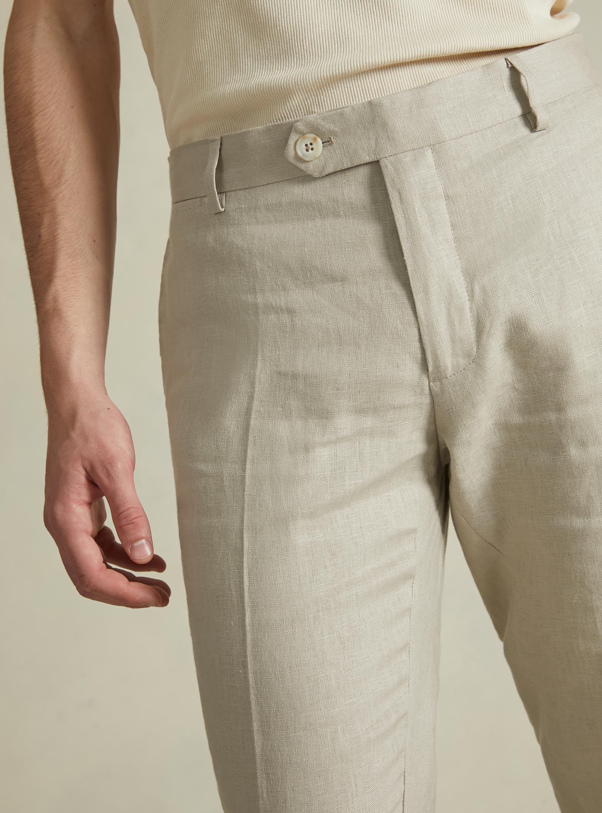 Pantaloni in puro lino, BG3 BEIGE LIGHT