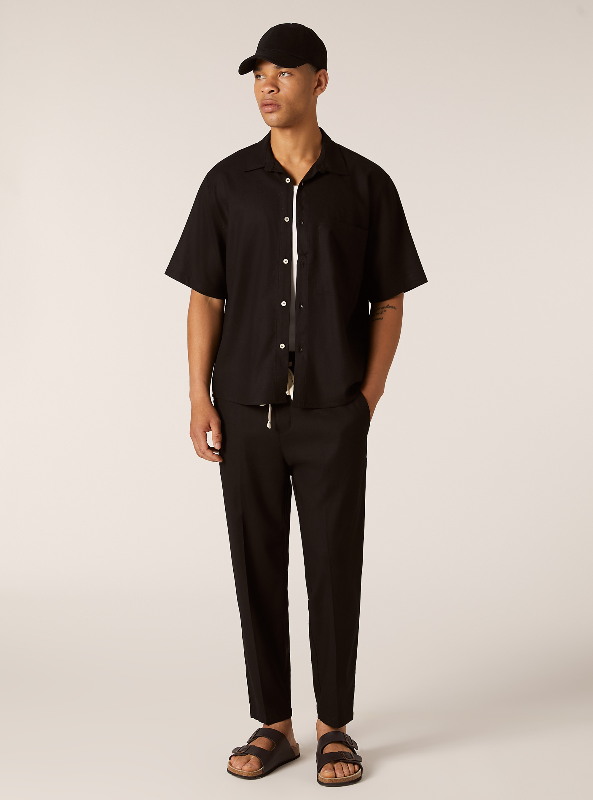 Linen blend jogger trousers, BK1 BLACK