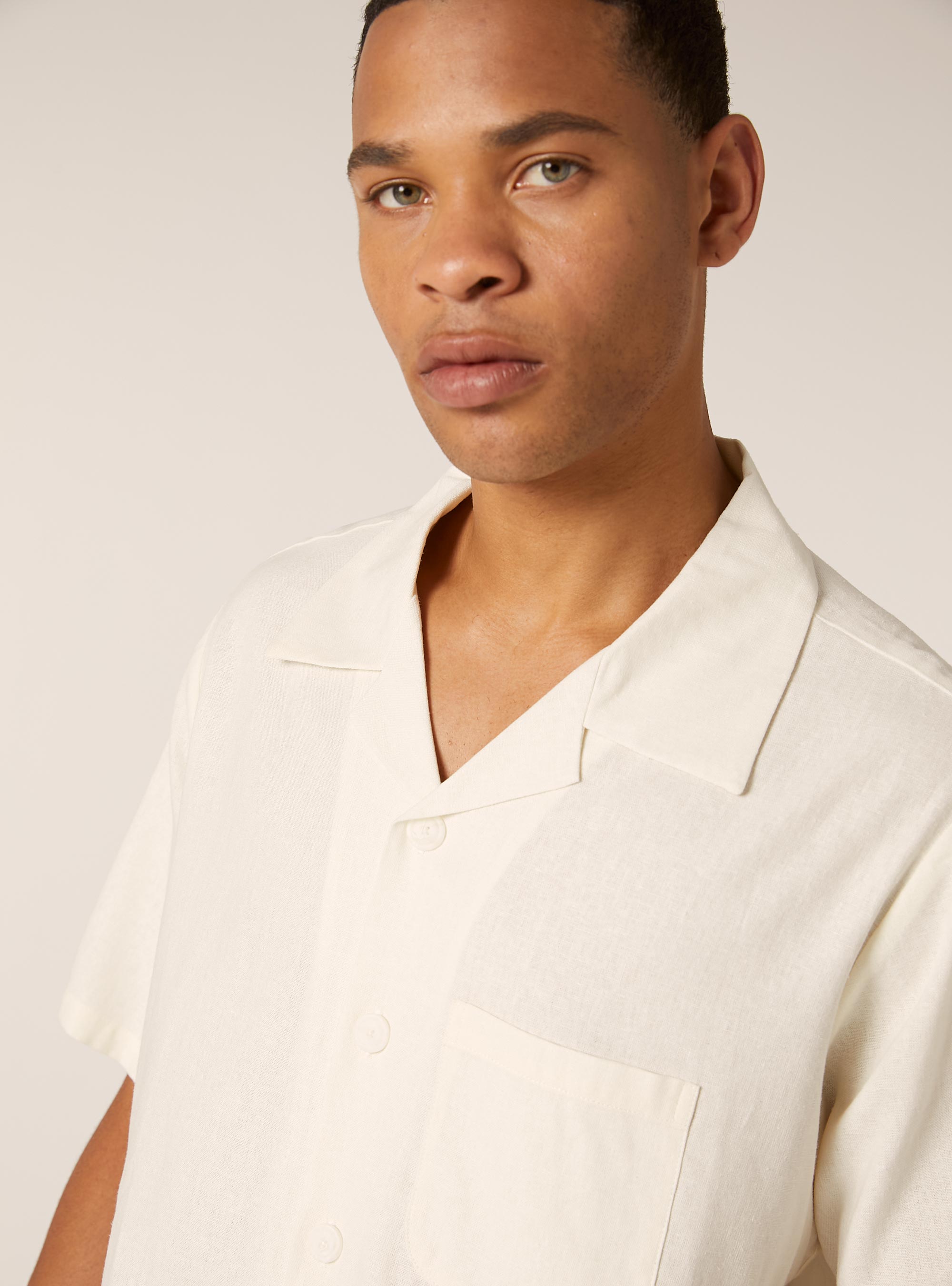 Linen blend shirt with breast pocket, WH2 WHITE
