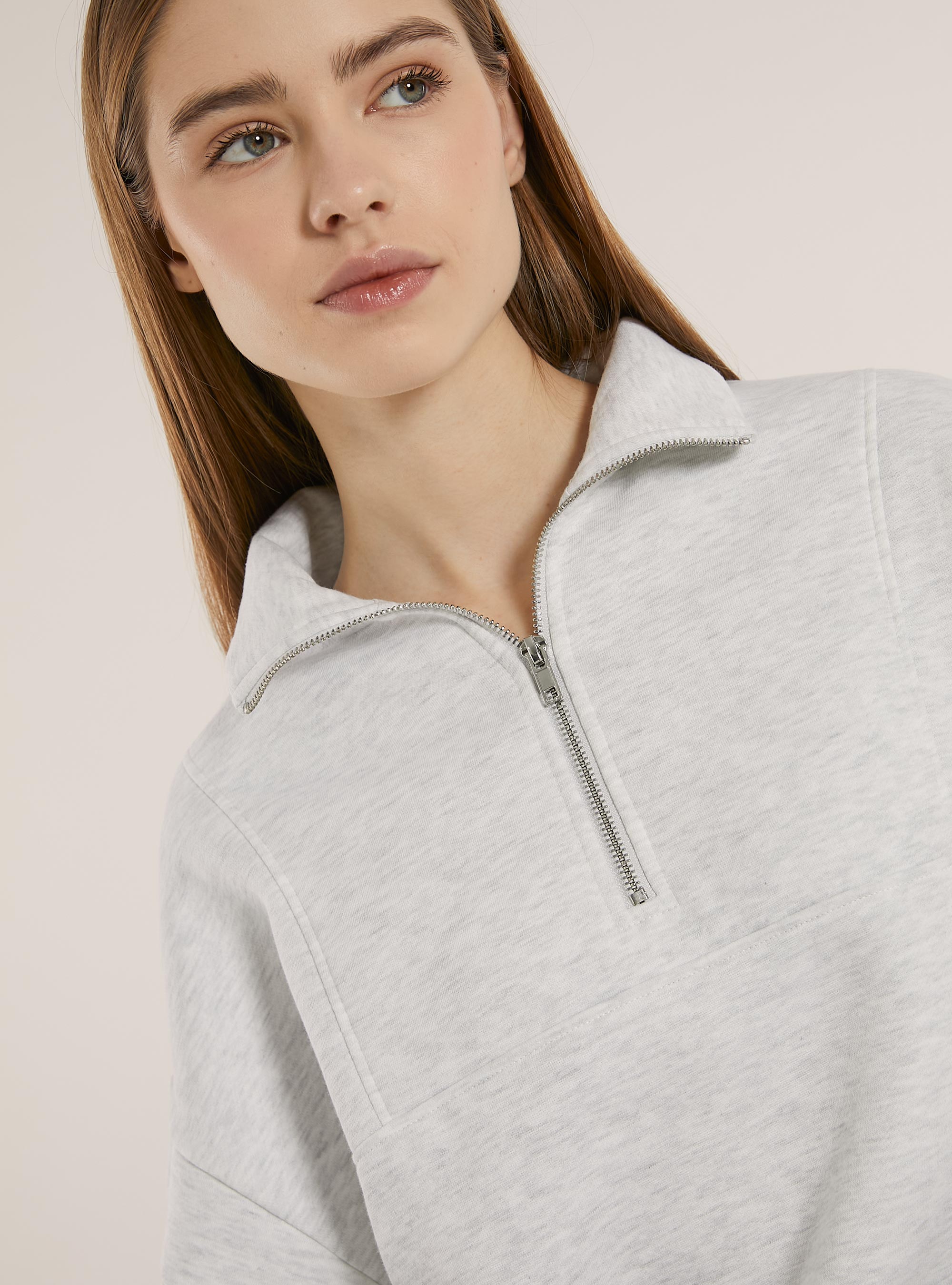 Vestido de forro polar con cuello de media cremallera, MGY3 GREY MEL LIGHT