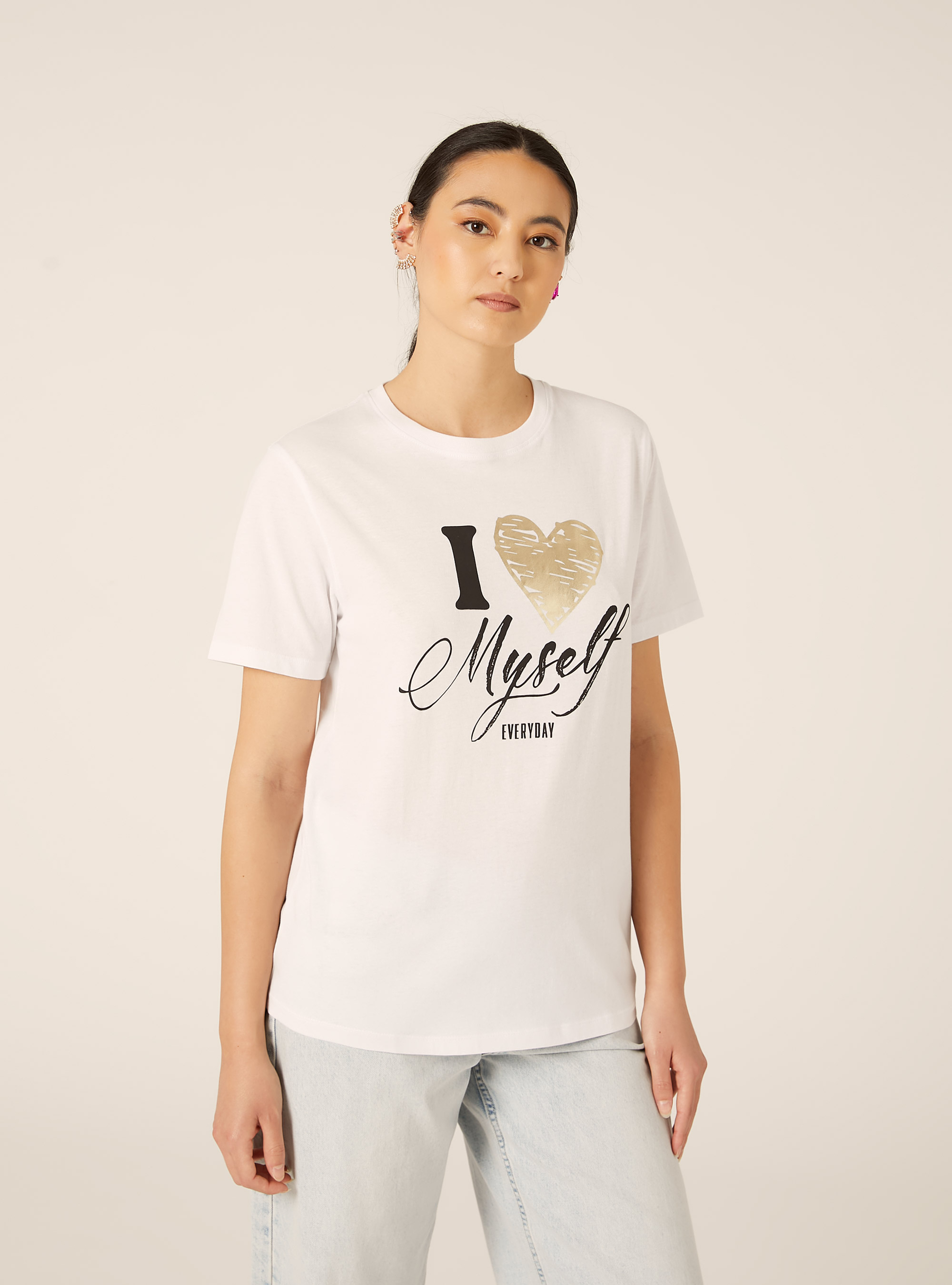 T-shirt avec imprim&eacute; m&eacute;tallis&eacute;, WH3 WHITE