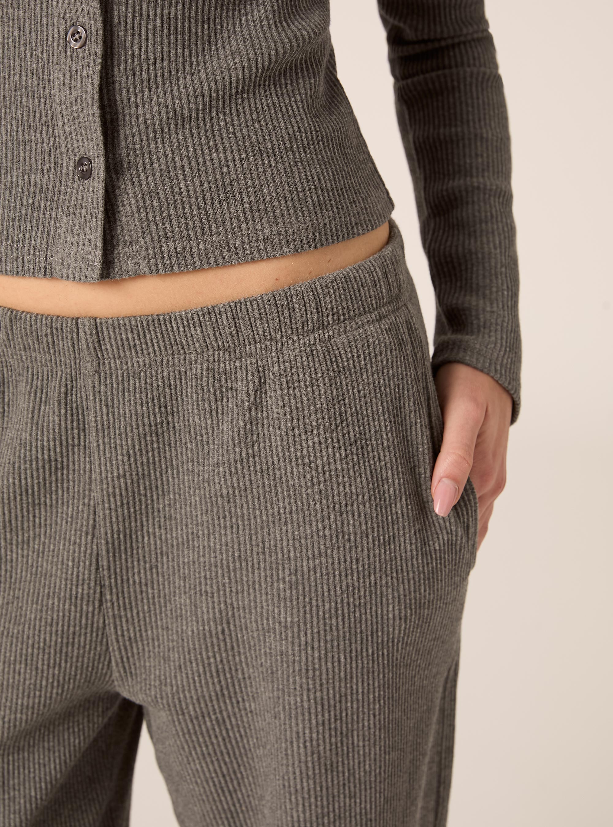 Pantaloni in maglia a coste, MGY2 GREY MEL MEDIUM