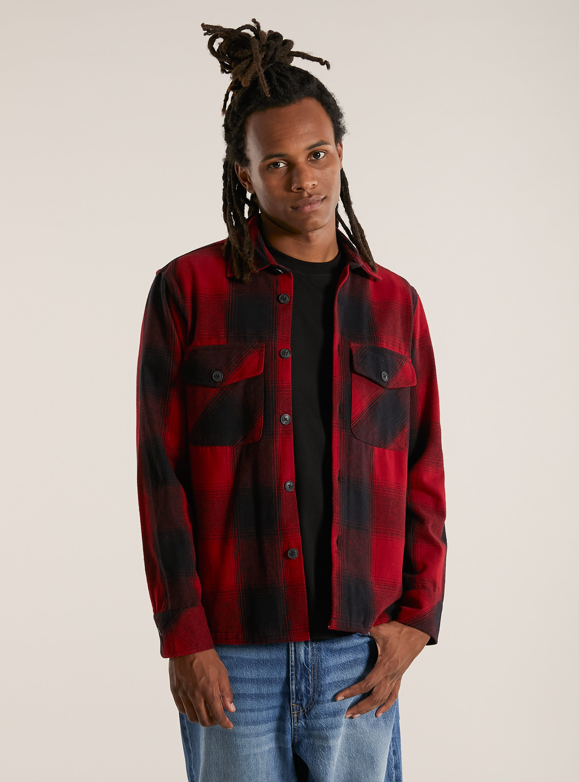 Checked shirt jacket, RD2 RED MEDIUM