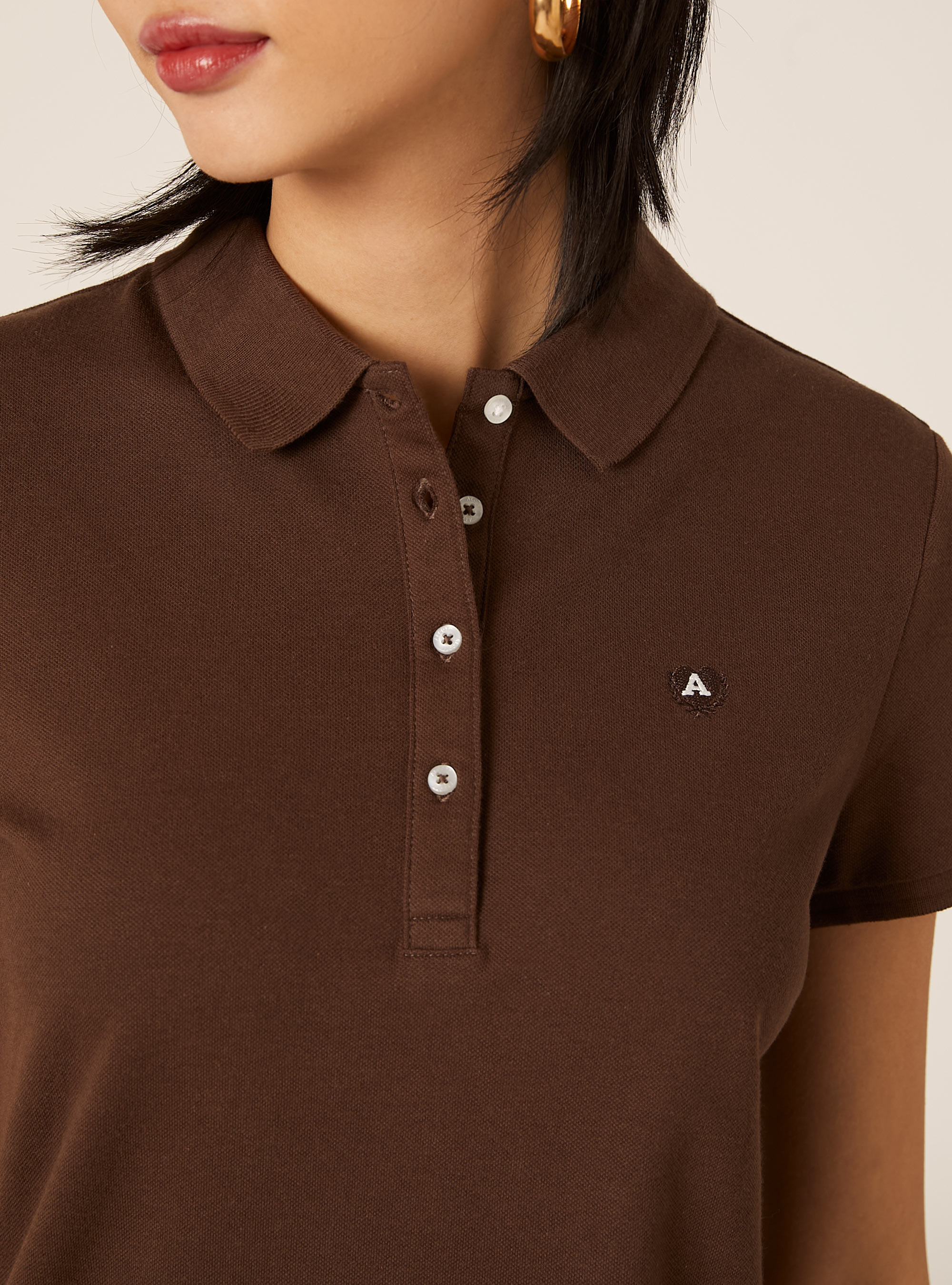 Polo Slim Fit avec Logo Brod&eacute;, BR2 BROWN MEDIUM