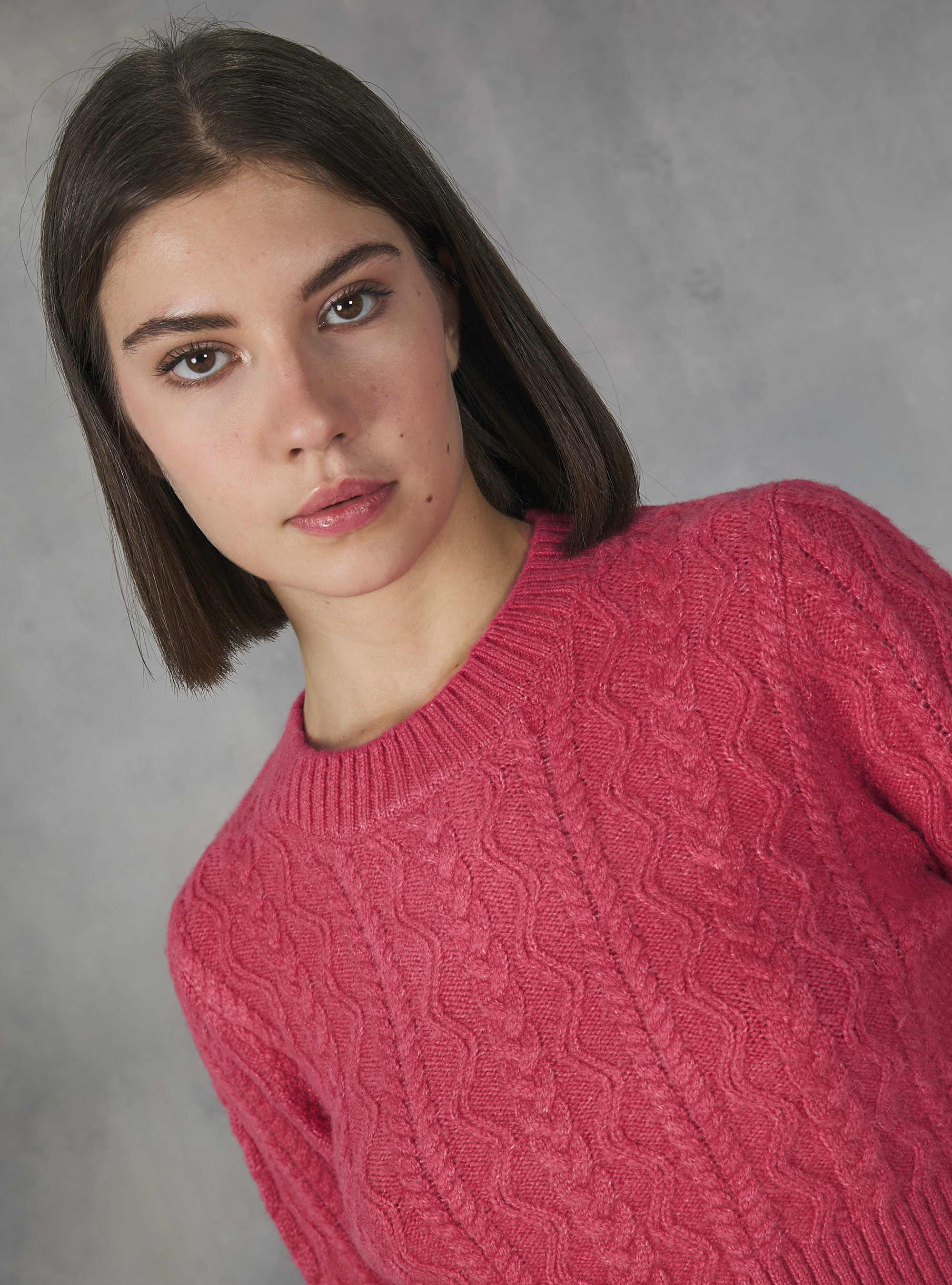 Cropped pullover with braids, FX3 FUXIA LIGHT