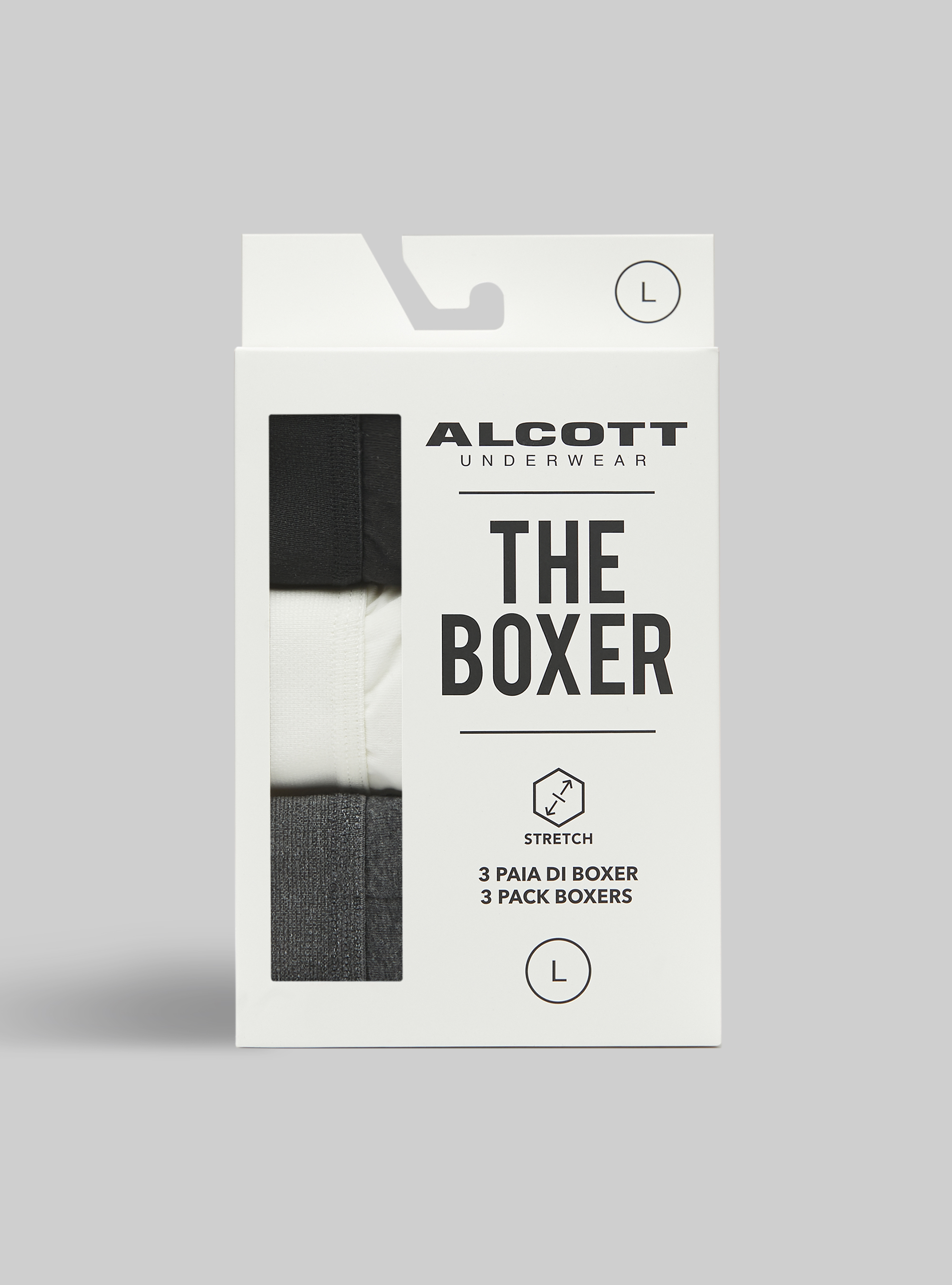 Set of 3 stretch cotton boxer shorts, BK1/WH2/MGY1