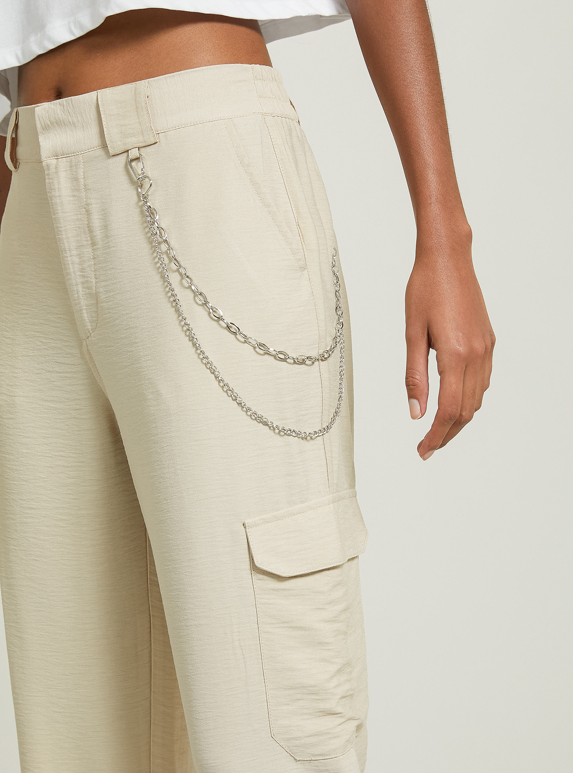 Linen blend chain trousers, BG2 BEIGE MEDIUM
