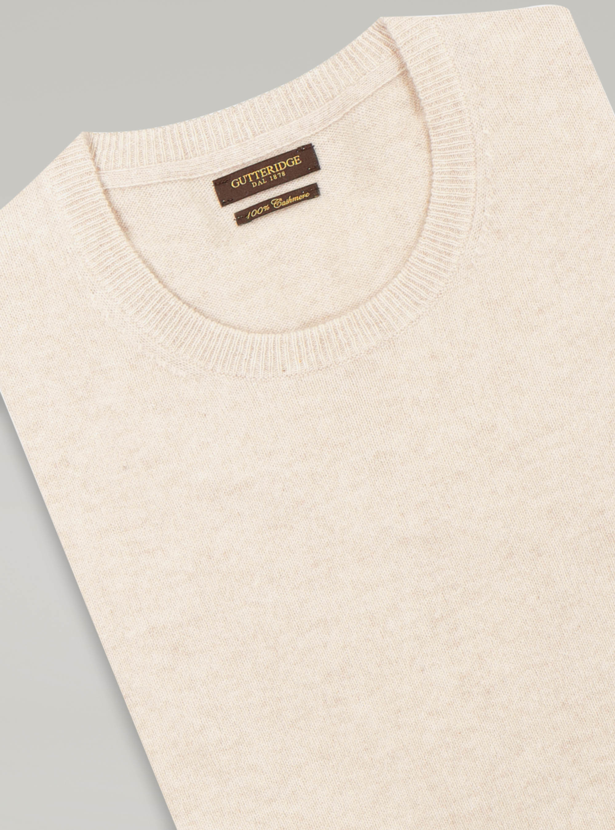 100% cashmere round neck sweater, OFF-WHITE